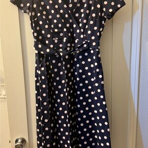 Boden Dark Blue Midi Dress with White Dots